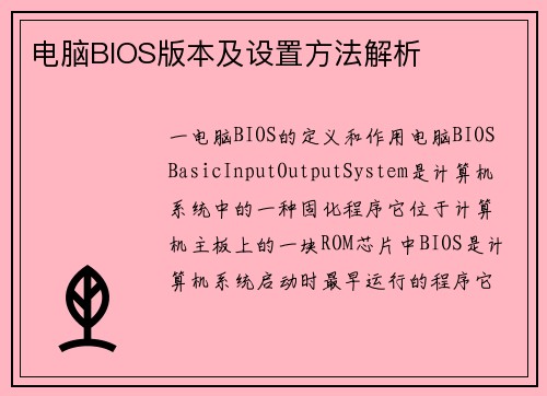 电脑BIOS版本及设置方法解析